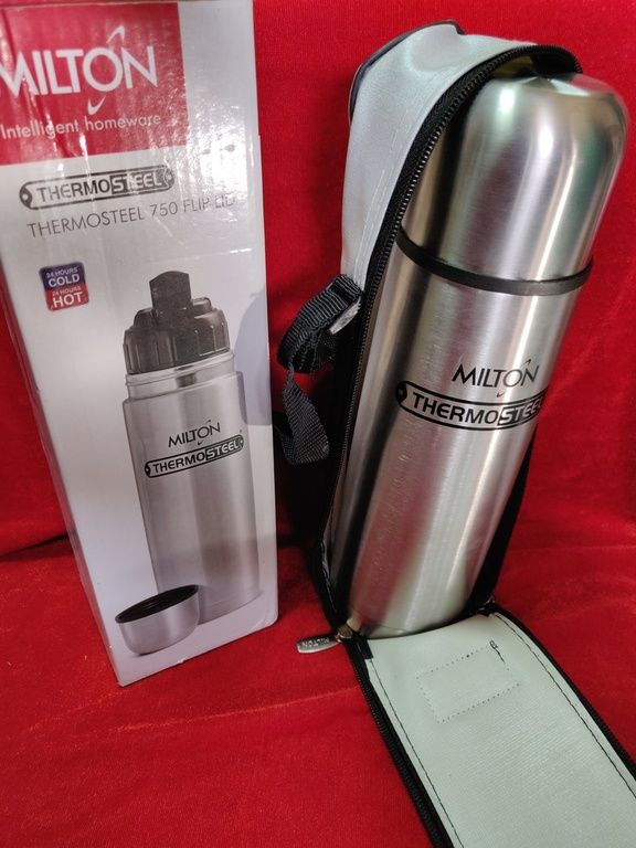 Milton Thermosteel Flip Lid 750, Double Walled Vacuum Insulated 750 ml | 25 oz | 24 Hours Hot and Cold Water Bottle with Cover, Stainless Steel, BPA