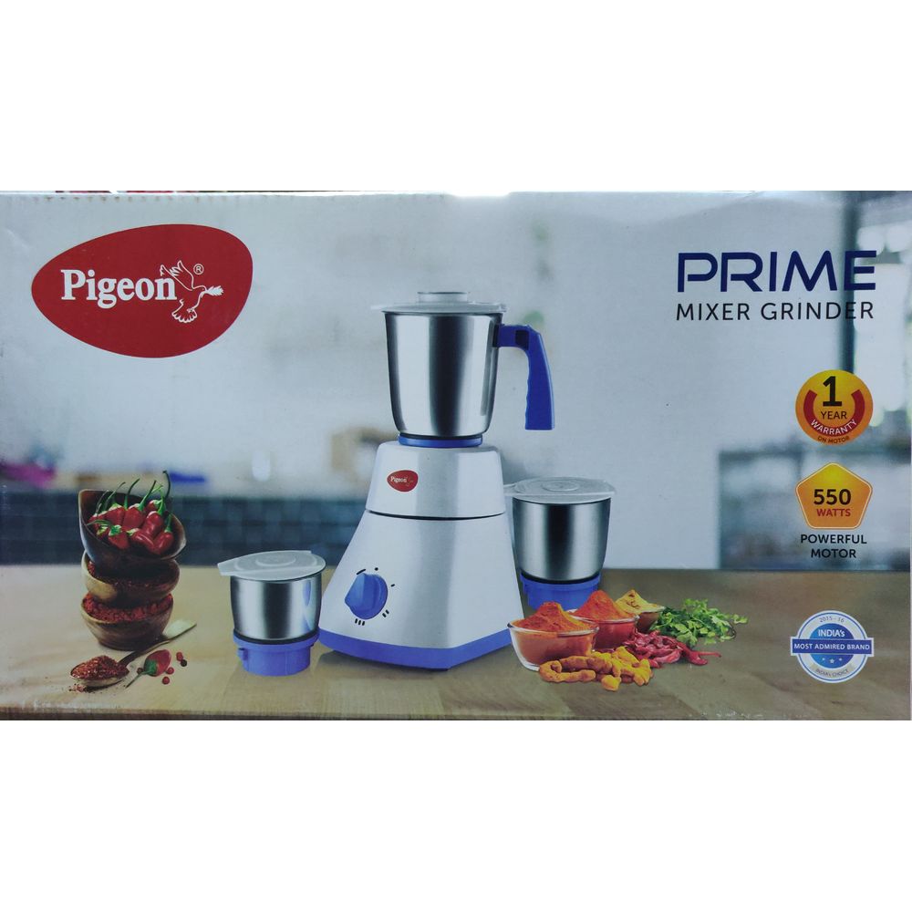 Pigeon Prime 550W Mixer Grinder + Fry Pan 240 + Flat Tawa 250